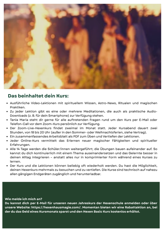 Hexen - Meisterinnen Jahreskurs 2027 * 22 Zoom Live Kurse im Zirkel*