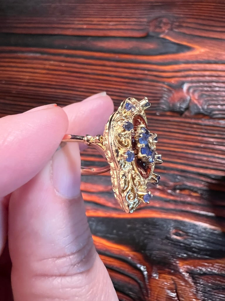 Schützender Glücksring ca.130 Jahre alt *Antik *Massives Gold mit Blautopas
